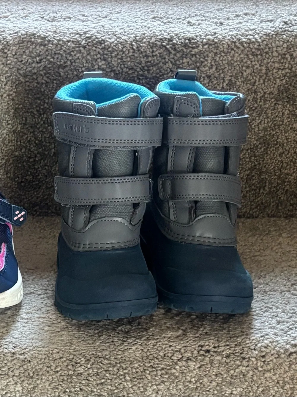 Carter’s Gray & Blue Kids' Snow Boots with Hook-and-Loop Straps